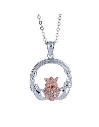 Diamond Claddagh Rose Gold Plated Pendant