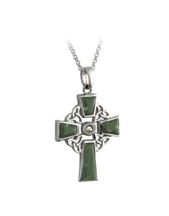 Connemara Marble Celtic Knot Cross Necklace Sterling Siver