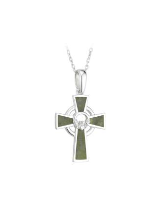 Connemara Marble Claddagh Celtic Cross Pendant