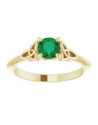10K Yellow Gold Natural Emerald Trinity Engagement Ring