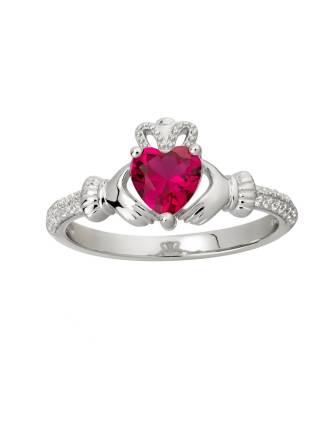 Claddagh Ring Birthstone Ring July Ruby and CZ