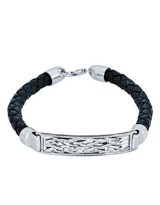 Men's Sterling Silver Celtic Knot Tag Leather Bracelet