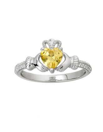 Claddagh Ring Birthstone Ring November Topaz and CZ