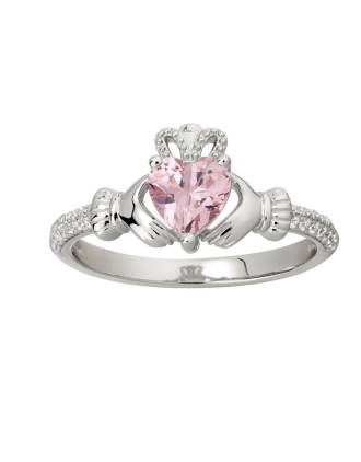Claddagh Ring Birthstone Ring October Tourmaline and CZ