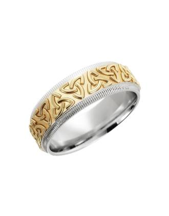 Silver & 10K Gold Embossed Trinity Knot Wedding Ring