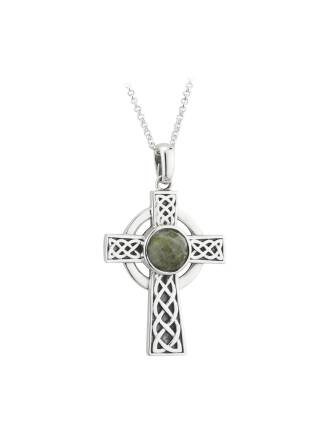 Sterling Silver Connemara Marble Celtic Cross Necklace