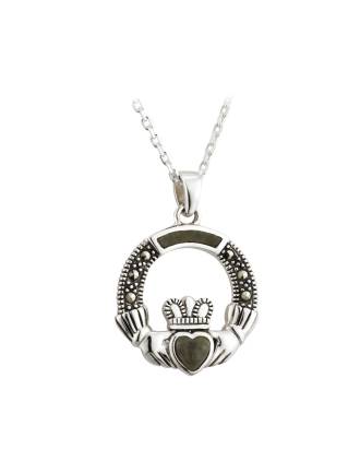 Connemara Marble and Marcasite Claddagh Pendant