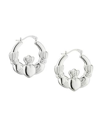 Sterling Silver Irish Claddagh Creole Hoop Earrings