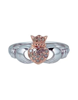 Diamond Claddagh Pink Heart Ring