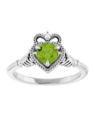 Sterling Silver Lab Diamond Natural Peridot Claddagh Ring