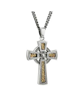 Two-Tone Heavy Trinity Knot Celtic Cross Necklace