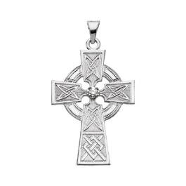 14K gold Celtic cross pendant set with a natural diamond by The Irish Jewelry Company