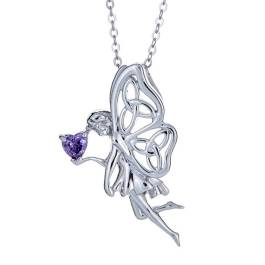 Celtic Fairy Pendant in sterling silver with Celtic knotwork and an amethyst heart by The Irish Jewelry Company