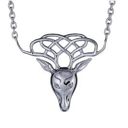 Celtic Stag Necklace Sterling Silver Diamond Accent by The Irish Jewelry Company