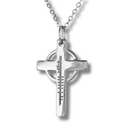 Ogham Script Faith Celtic Cross Necklace in sterling silver with the word Faith in ancient Ogham by The Irish Jewelry Company