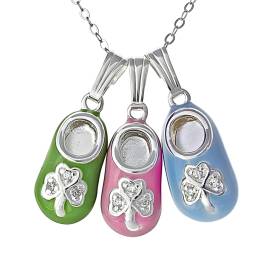 Personalized Irish Baby Bootie Charm Necklace sterling silver with shamrock CZ, a keepsake for a baby girl by The Irish Jewelry Company